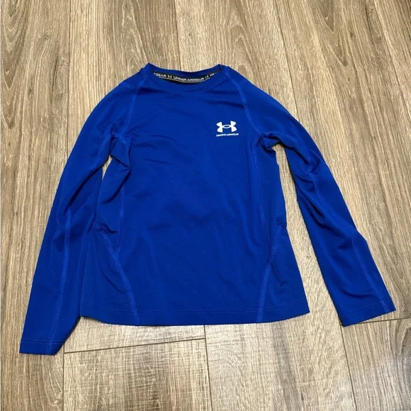 Under Armour Shirt Youth XS Blue Fitted Compression Long Sleeve - Picture 1 of 4
